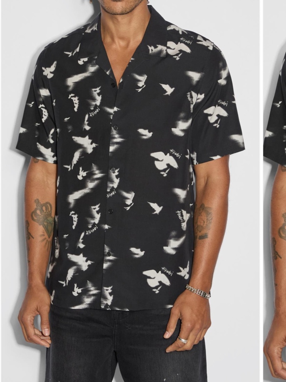 NWT Ksubi Flight Resort Bird Print Camp Shirt Black Tencel Button Up XL
